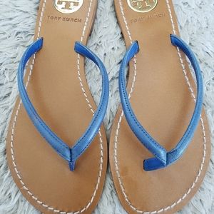 Tory Burch Leather Flip Flops Blue Size 5.5